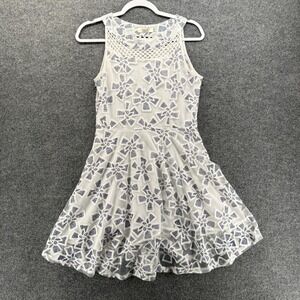Julia Dress Womens M White Blue Floral Mesh  A-Line Romantic Coquette Soft Girl